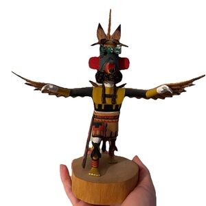 Hopi Eagle Kachina Katsina Native American Signed Joseph Duwyenie Wood 8.5"